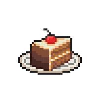 piece of chocolate cake in pixel art style vector