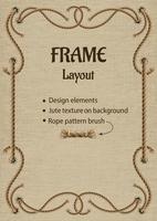 Vintage frame with set of design elements. Rope pattern brush, beige jute textile texture behind. Vintage style. Modifiable template for menu, poster, invitation etc vector