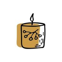 Candle in a candlestick with rowan branch doodle vector