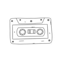 Retro cassette tape for audio player. Vector contour