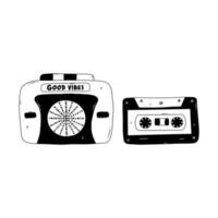 Retro audio player with cassette. Vector hand drawn