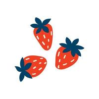 Three strawberries. Vector hand drawn isolated food