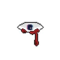 one eye with blood cry in pixel art style vector