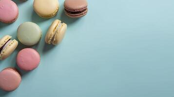 Banner with macarons. Copy space, background. . photo