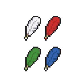 feather collection set with different color in pixel art style vector