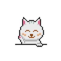 white cat waving hand in pixel art style vector