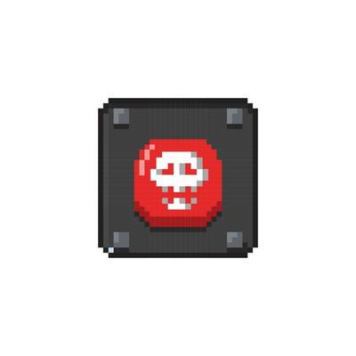 skull red button in pixel art style
