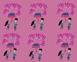 cute couple with heart shaped balloon illustration background photo