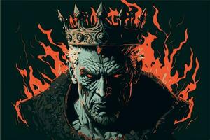 Mad king. Vector illustration of angry evil ruler. Fantasy drawing of medieval kingdom.