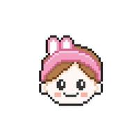 cute girl with bunny headband in pixel art style vector