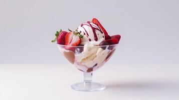 vainilla hielo crema con fresas generativo ai. foto