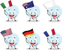 Blue moon cartoon character bring the flags of various countries vector