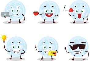 Blue moon cartoon character with various types of business emoticons vector