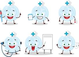 médico profesión emoticon con azul Luna dibujos animados personaje vector