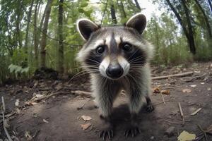 Cute baby raccoon. . photo