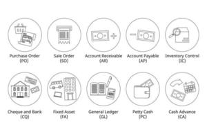 black and white line accounting icon to record all financial transaction in the company for accounting software system vector