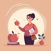 profesores día profesor mujer participación manzana y libro vector