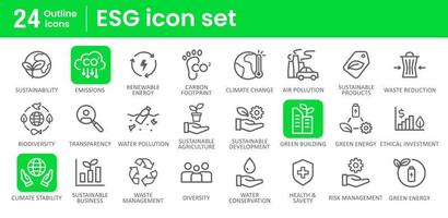 ESG Related Vector Line Icon. Environmental, Social, and Governance.