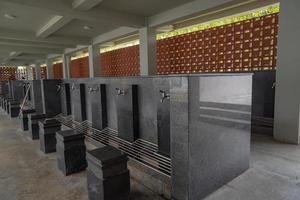 Interior agung mosque wudhu area, water fountain and roof. The photo is suitable to use for Ramadhan poster and Muslim content media.