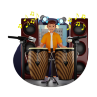 Man Playing Conga Drums 3D Character Illustration png