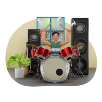 baterista músico 3d personagem ilustração png