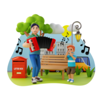 Accordion Player And Harmonica Player 3D Character illustration png