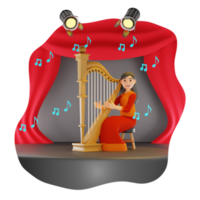 Girl Playing Harp 3D Character Illustration png