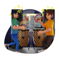 Jungs spielen Maracas und Tambourin 3d Charakter Illustration png