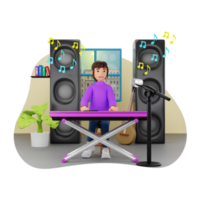 Woman Playing Synthesizer 3D Character Illustration png