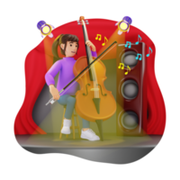 Lady Playing Cello 3D Character Illustration png