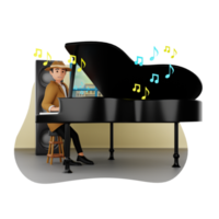 homem jogando grande piano 3d personagem ilustração png