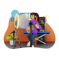 Woman Streaming Music Play Online, 3D Character Illustration png