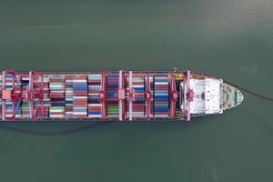 Aerial view container ship in port at container terminal port photo