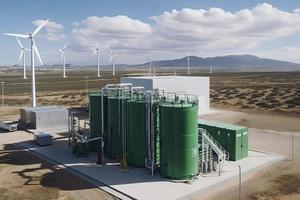 verde hidrógeno renovable energía producción instalaciones - verde hidrógeno gas para limpiar electricidad solar y turbina eólica instalaciones foto