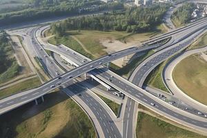 Highway junction from aerial view photo