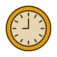 round shape wall clock with filled outline style. showing nine o' clock. isolated on white background. vector illustration.