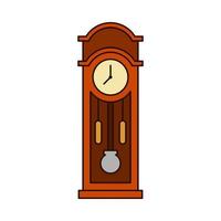antique wall clock with filled outline style. showing seven o' clock. isolated on white background. vector illustration.