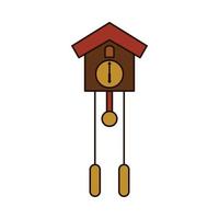 cuckoo clock with filled outline style. showing six o' clock. isolated on white background. vector illustration.