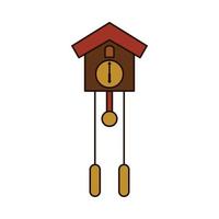 cuckoo clock with filled outline style. showing six o' clock. isolated on white background. vector illustration.