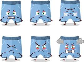 pantalones cortos dibujos animados personaje con varios enojado expresiones vector