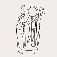 Minimalist Dentist Line Art, Dental Instruments, Oral Outline Drawing, Simple Sketch, Vector