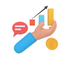 3d illustration of a hand holding statistics chart data png