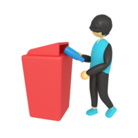 3d illustration of a man throwing trash on garbage png