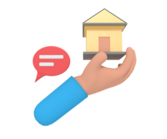 3d illustration of a hand holding a miniature house building png