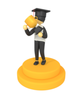 3d illustration of a winning boy holding a trophy png