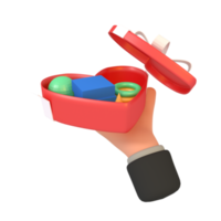 3d illustration of a hand holding an open gift box png