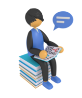 3d illustration of a boy reading a book png