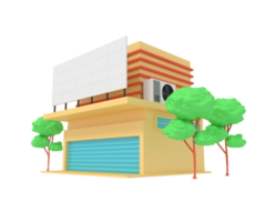 3d illustration of shop building with advertising billboard png