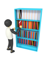 3d illustration of a man picking up a book on a shelf png
