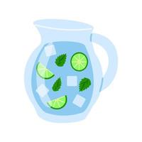 Glass jug with mojito lemonade and ice on a white background. Refreshing summer drinks. vector